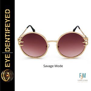 "Savage Mode" Gold Metal Claw Frame/Brown Lens Premium Sunglasses + Folding Case